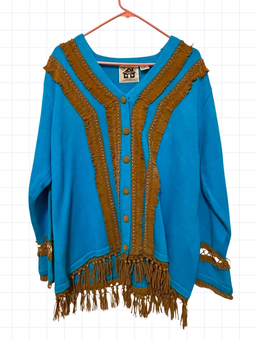 Minnetonka Turquoise Cardigan with Brown Fringe Trim